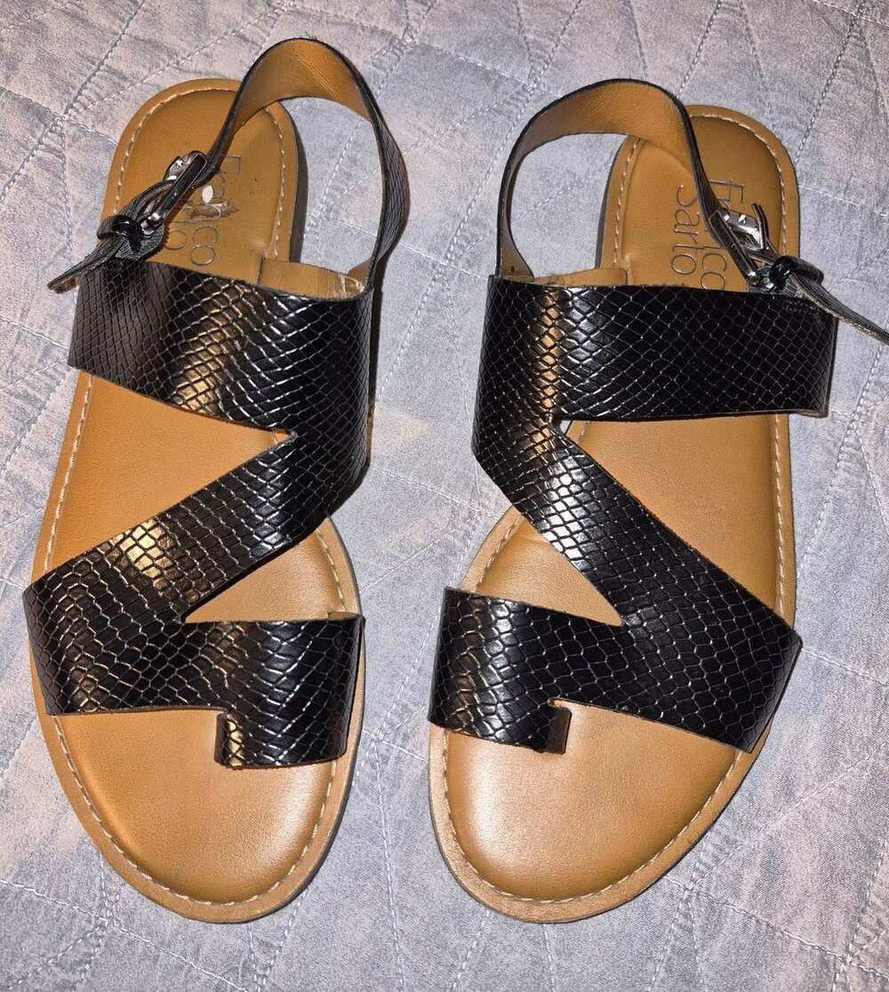 Franco Sarto Women's Glenni Flat Sandal Black Snake